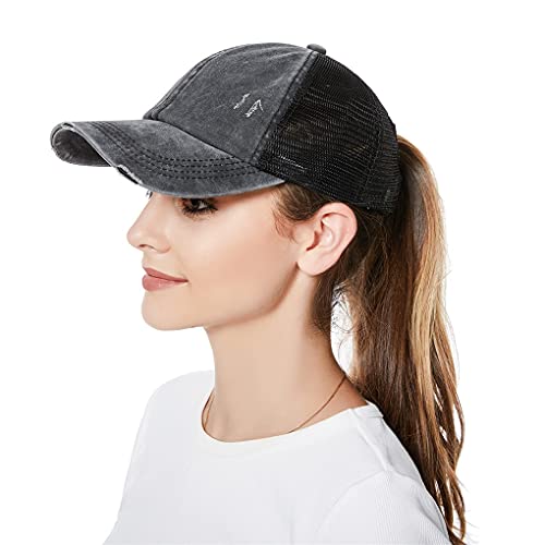 Hadwii Baseball Cap Damen Mesh Pferdeschwanz Baseball Hut Atmungsaktiv Sonnenhut Sonnenschutz Kappe Schnell trocknender Hut Einheitsgröße Kopfumfang 56-58cm,Schwarz von Hadwii