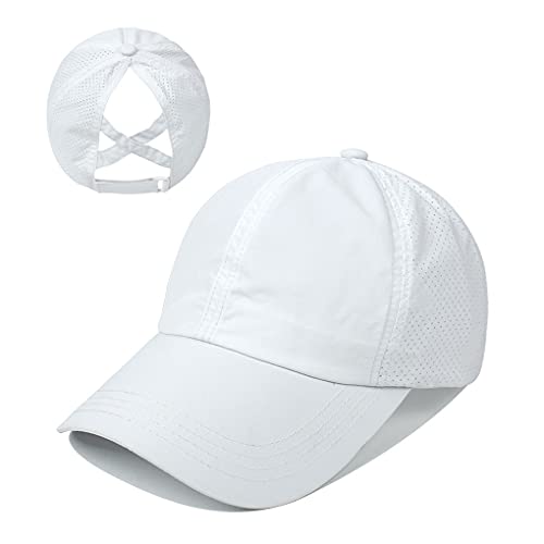 Hadwii Baseball Cap Damen Mesh Pferdeschwanz Baseball Hut Atmungsaktiv Sonnenhut Sonnenschutz Kappe Schnell trocknender Hut Einheitsgröße Kopfumfang 56-58cm,Weiß von Hadwii