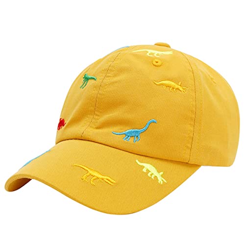 Kinder Baseball Cap für Jungen Mädchen Verstellbar Sport Baumwolle Kappe Herbst Mit Dinosaurier-Stickerei Schirmmütze Kinder UV Schutz Basecap 2-6 Jahren, Gelb von Hadwii