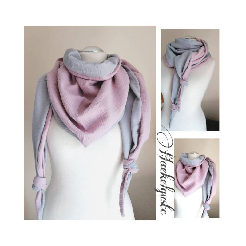 7 Farben Wählbar - Xxl Musselin Wende Dreieckstuch Damen Schal Großes Tuch Schwarz Gelb Blau Grau Rosa Grün Wickelschal Wickeltuch von Haekelguste