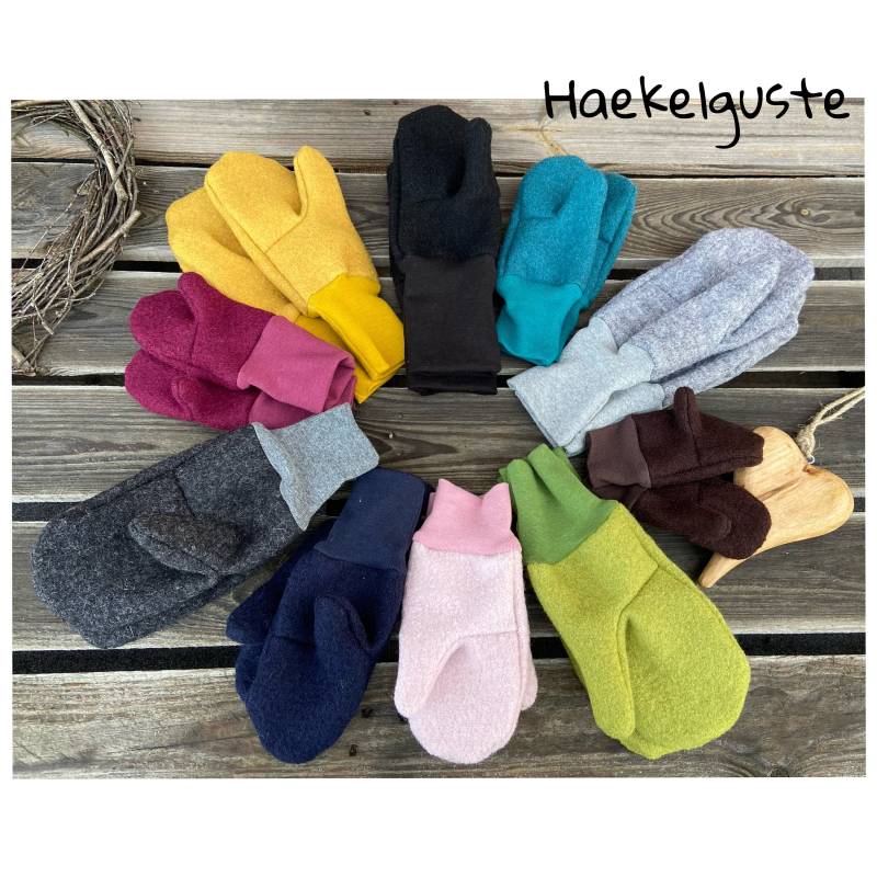 7 Größen Wollwalk Handschuhe Schurwolle Damen Herren Kinder Waldkindergarten Fausthandschuhe Fäustlinge Naturwolle Mit Daumen von Haekelguste