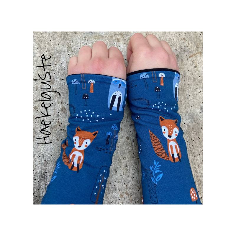 8-12 Jahre Armstulpen Kinder Pulswärmer Stulpen Blau Fuchs Unisex Gefüttert Teenager von Haekelguste