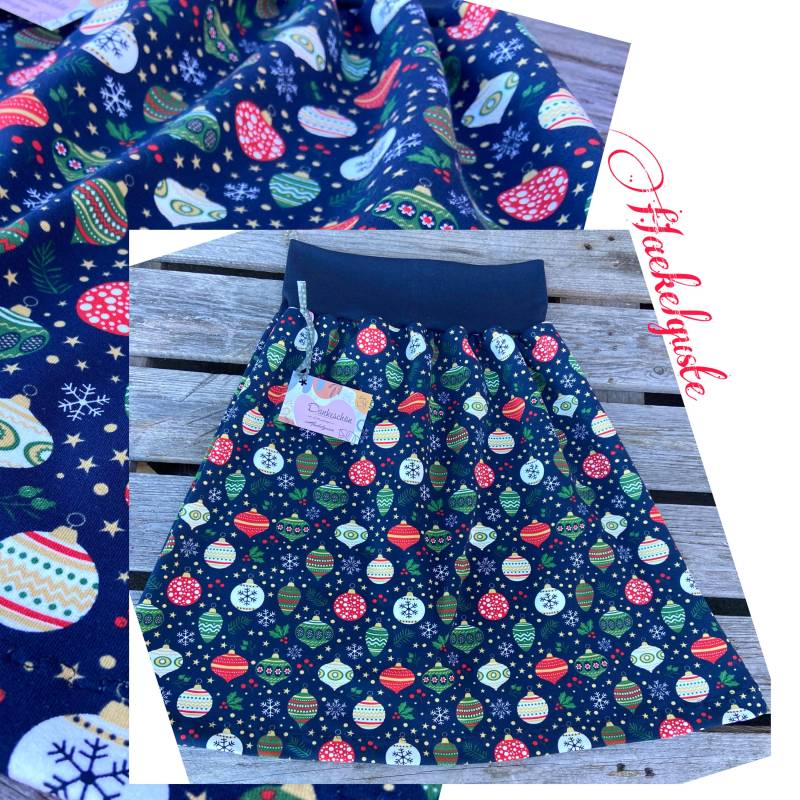 Adventszeit Weihnachten Rock Damen Dunkelblau Knielang Adventsrock Kugeln von Haekelguste