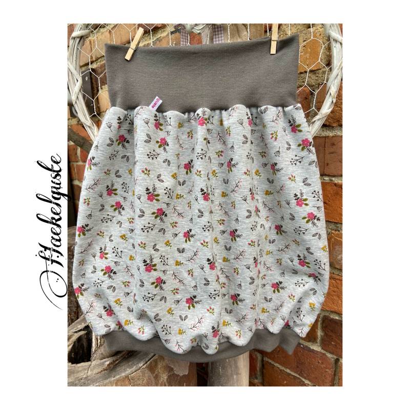 Alpenfleece Ballonrock Blumen Gräser Beere Weinrot Beige Grau Pumprock Damen Blüten Gefüttert Herbst Winter Rock von Haekelguste