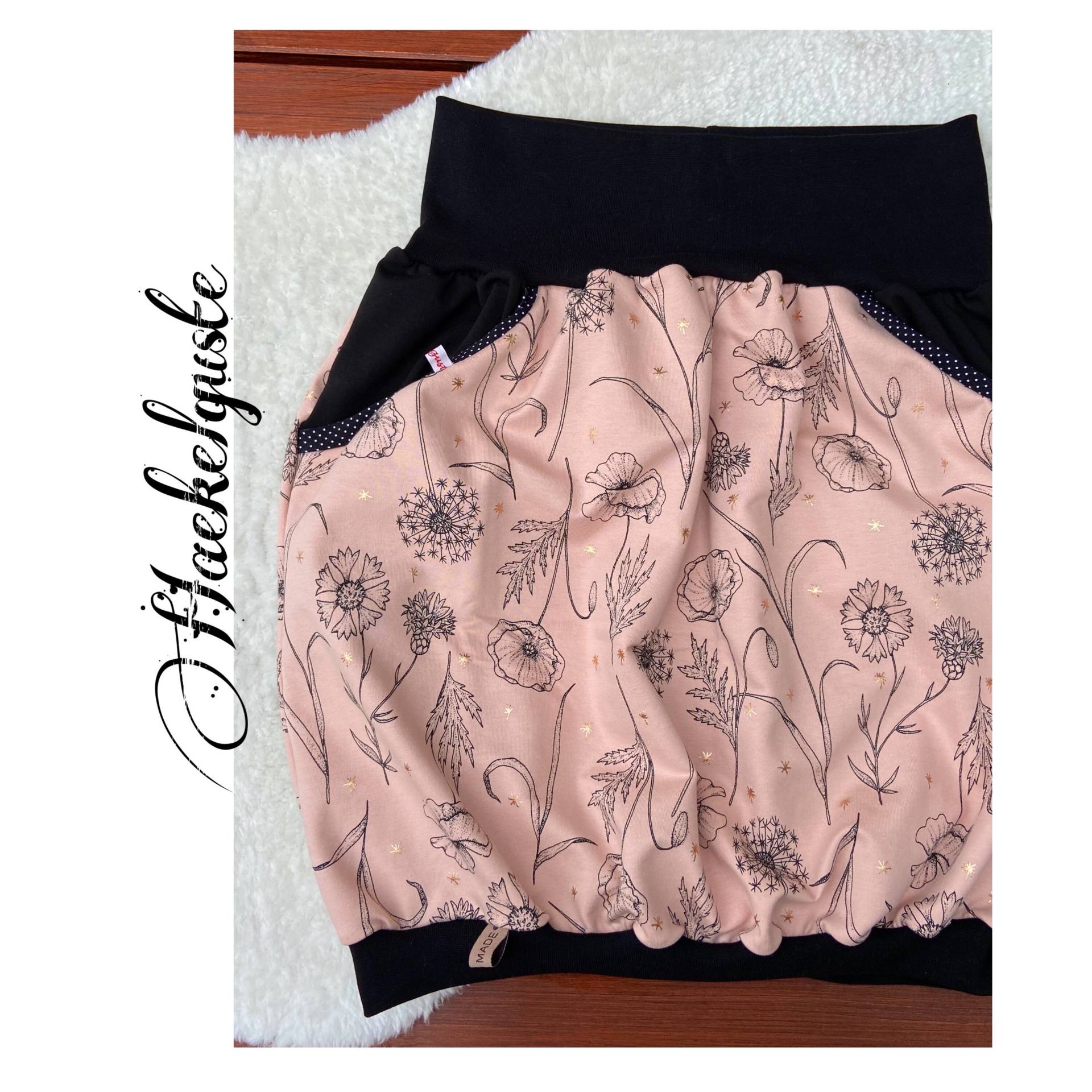 Altrosa Ballonrock " Glitzerstern Sweatjersey Damen Rock Blätter Gräser Mit Taschen Rosa Schwarz von Haekelguste