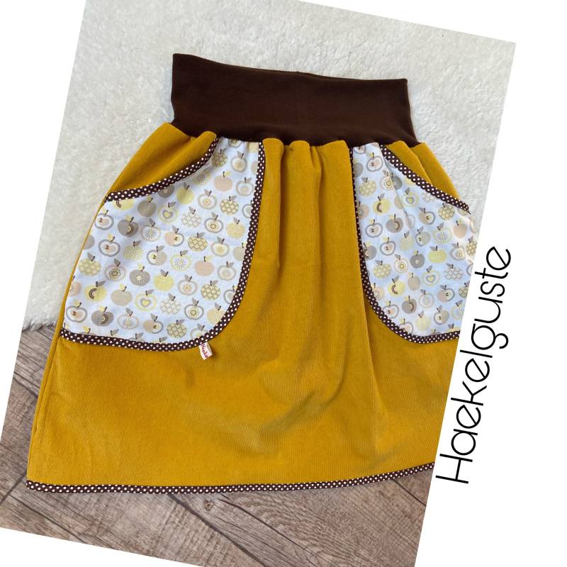 Apfel Cord Rock, A-Form Rock Senfgelb, Okker Appel Damen Mit Taschen von Haekelguste