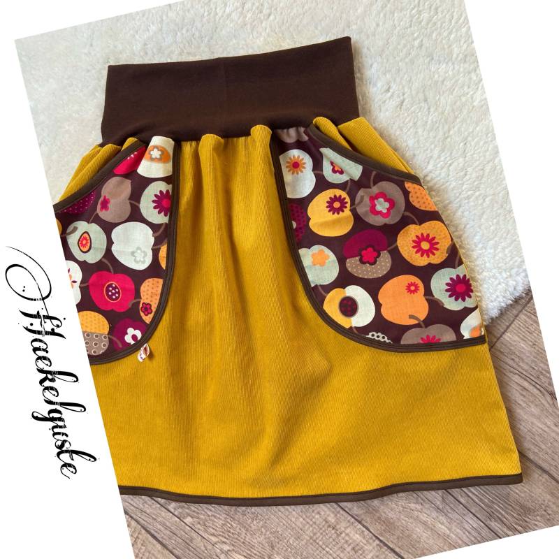Apfel Cord Rock Senfgelb Okker Damen A-Form Mit Taschen von Haekelguste