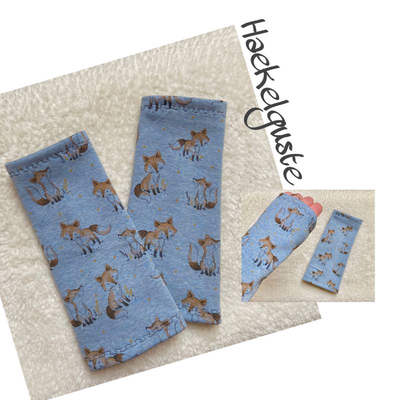 Armstulpen Fuchs Sweat Damen Stulpen Pulswärmer Gefüttert Blau Fox von Haekelguste
