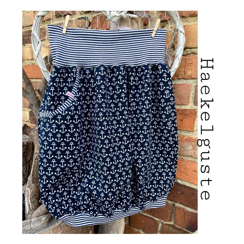 Ballonrock "Anker" Jersey Damen Rock Dunkelblau Maritim Meer Meerliebe Ostsee Kleidung von Haekelguste