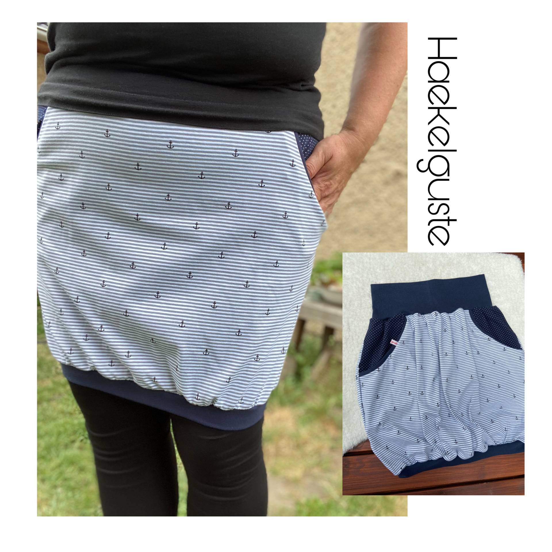 Ballonrock "Anker" Jersey Damen Rock Gestreift Mit Taschen Curvy Haekelguste Dunkelblau Weiß Strand Hüftrock Taillienrock Ballonrock "Anker" Jersey Damen Rock Gestreift Mit Taschen Curvy Haekelguste Dunkelblau Weiß Strand Hüftrock Taillienrock von Haekelguste