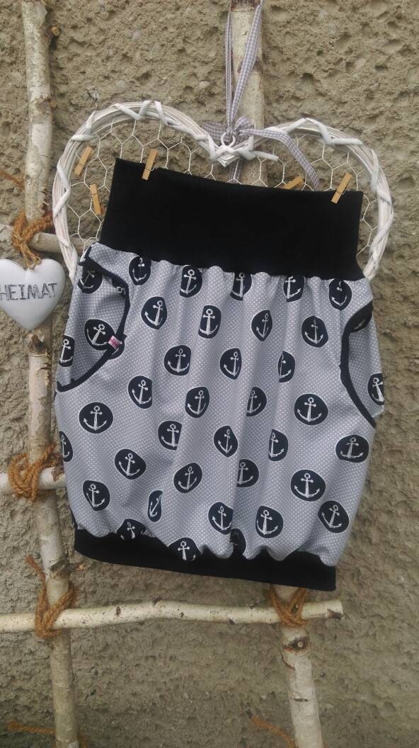 Ballonrock "Anker" Jersey Grau Dunkelblau Damen Rock Mit Taschen Seitliche Curvy von Haekelguste