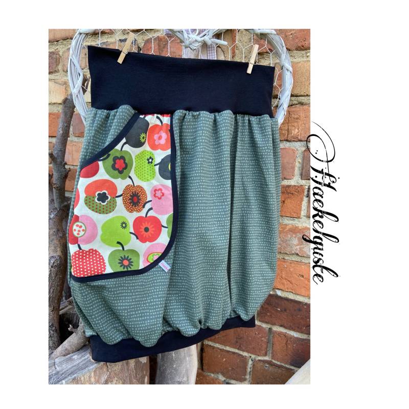 Ballonrock " Apfeltasche Biojersey Khaki | Gots Damen Rock Grün Mit Taschen Hüftrock Taillenrock Apfel Retro Appel von Haekelguste