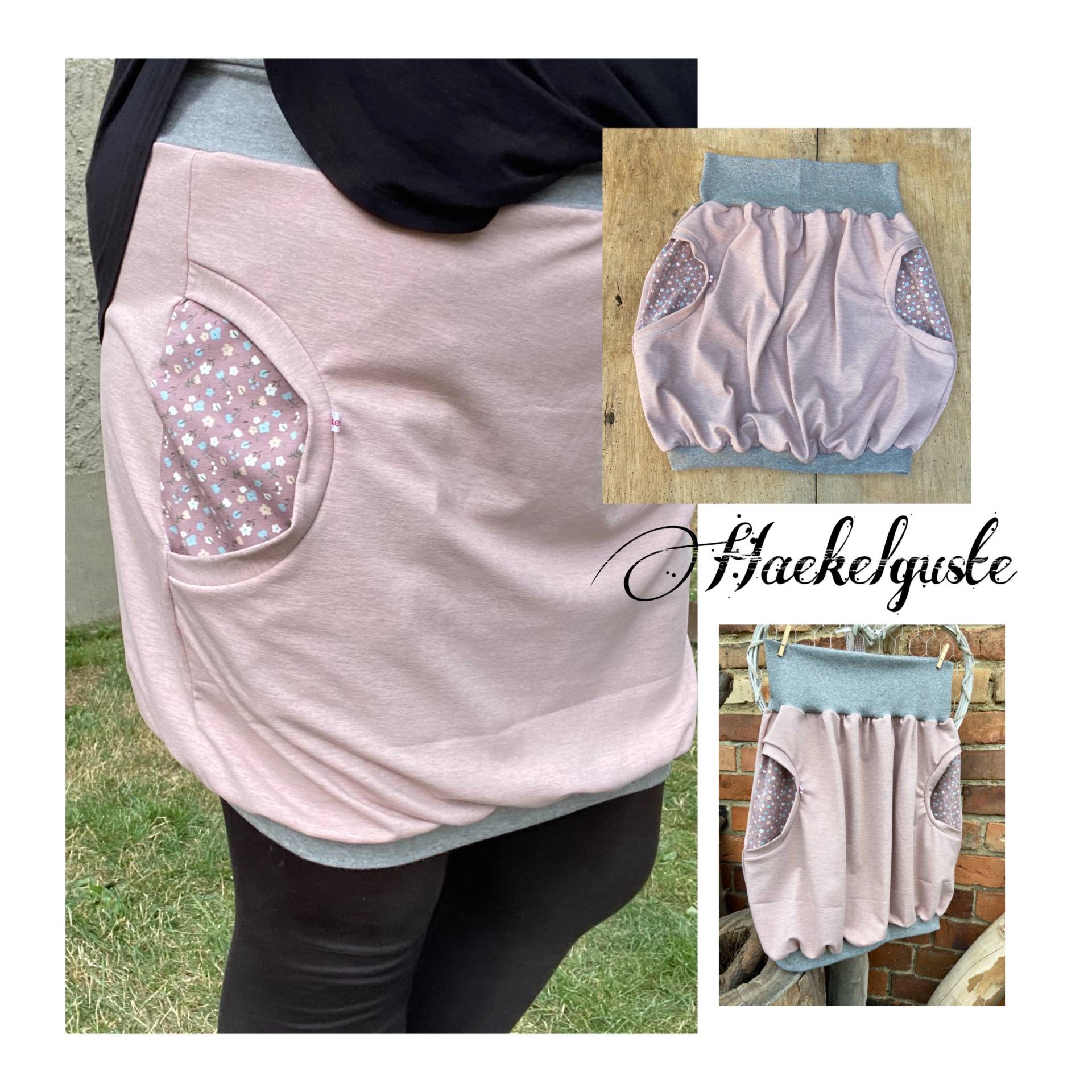 Ballonrock Damen Blumen Rock Mit Seitlichen Taschen Rosa Meliert Jersey Rose von Haekelguste