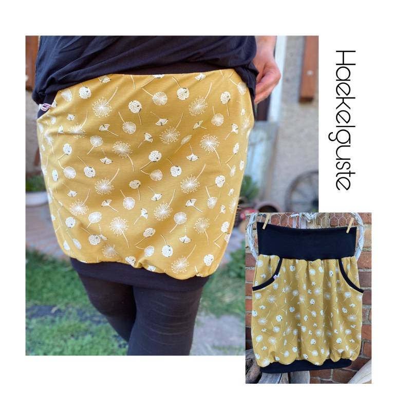 Ballonrock Damen Blumen Rock Mit Taschen Hüftrock Senfgelb Okker Gelb Pusteblumen von Haekelguste