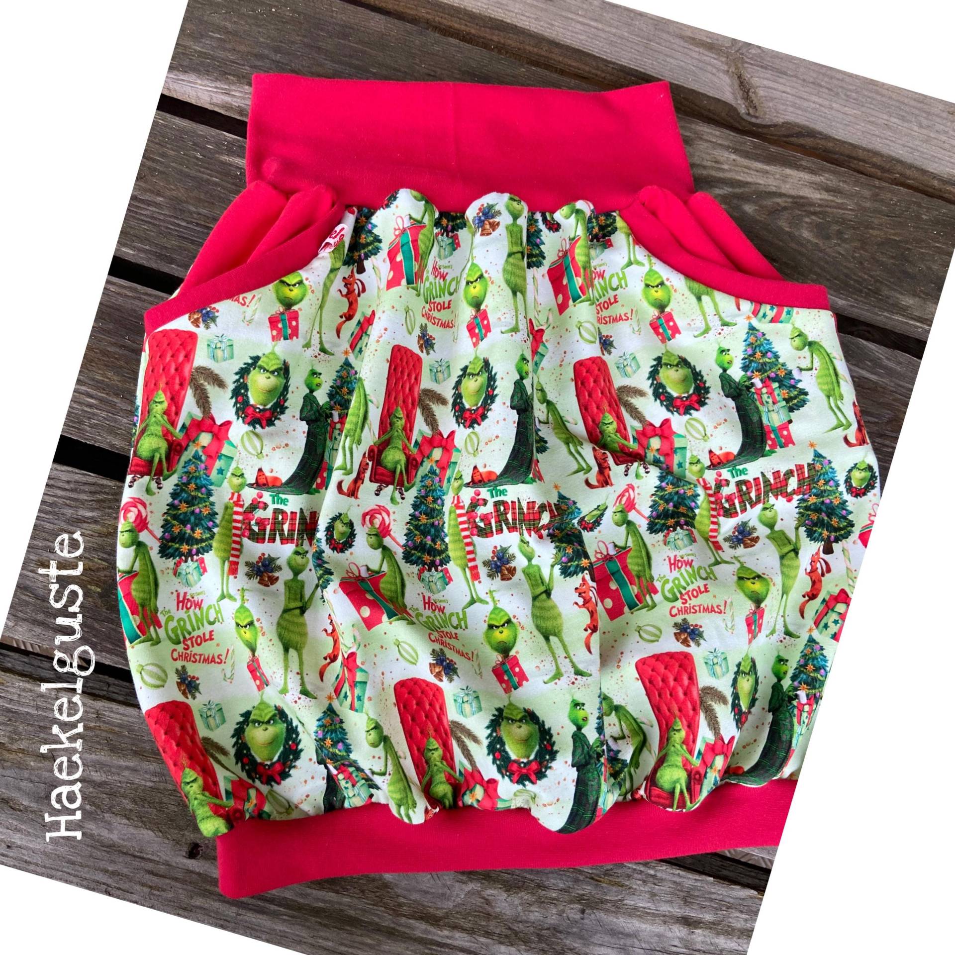 Ballonrock Grinch, Jersey, Grün Rot Rock Damen Weihnachten Advent von Haekelguste