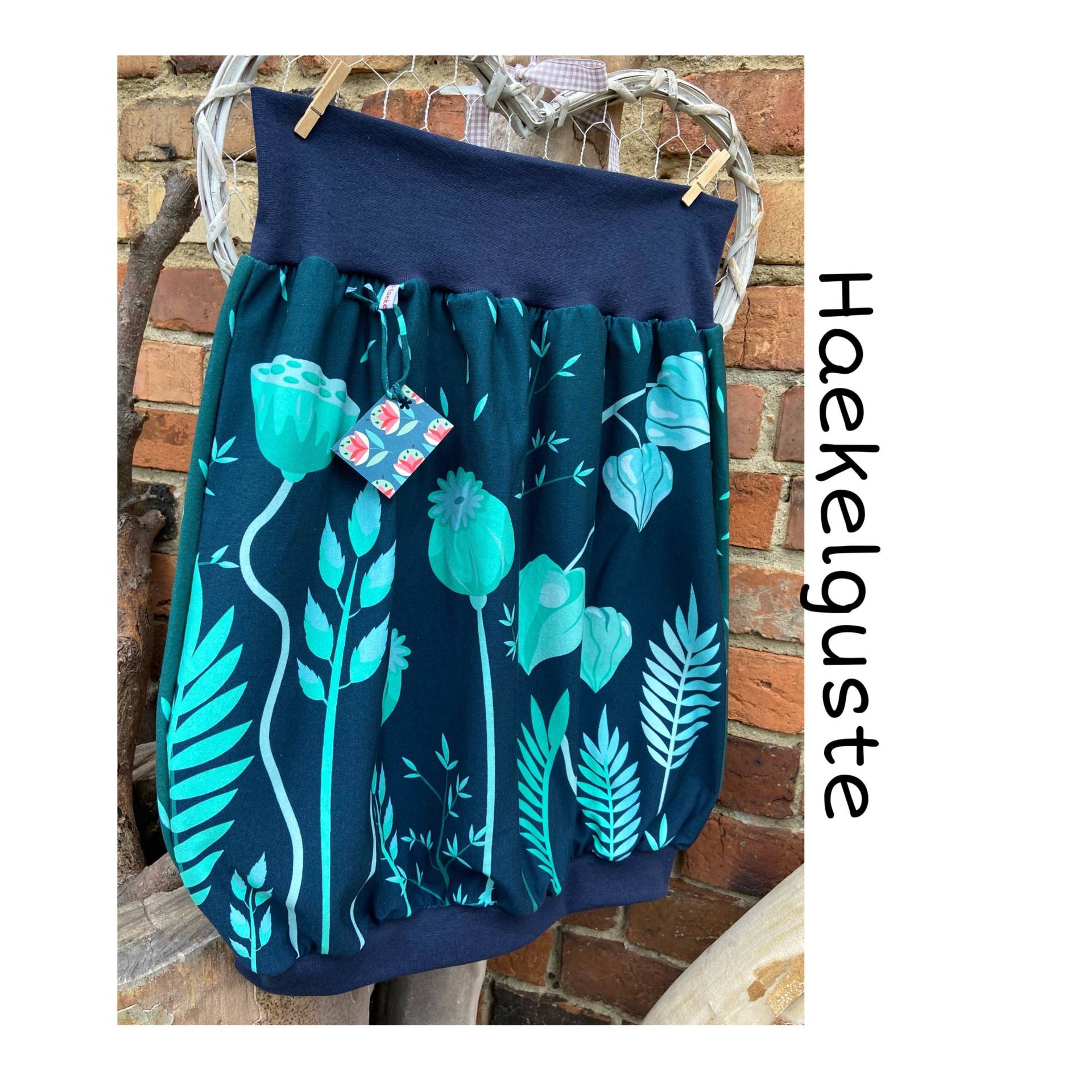 Ballonrock " Herbstnacht Wunschgröße Jersey Blätter Blumen Gräser Petrol Türkis Weiß Damen Rock Mit Taschen von Haekelguste