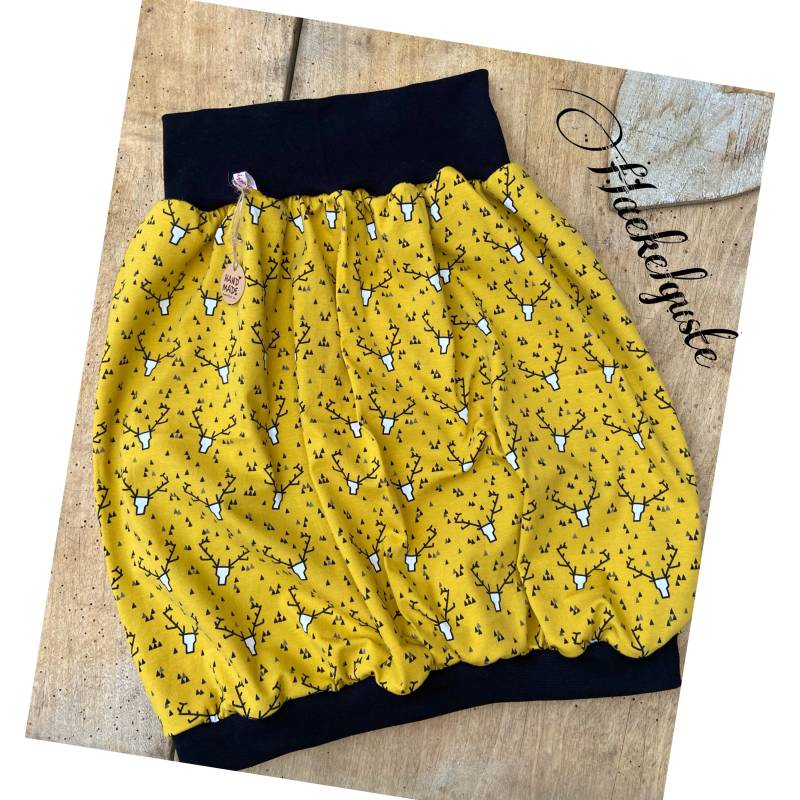 Ballonrock " Hirsch Liebling Gelber Rock Damen Senfgelb Okker Pumprock Waldtiere Jäger von Haekelguste