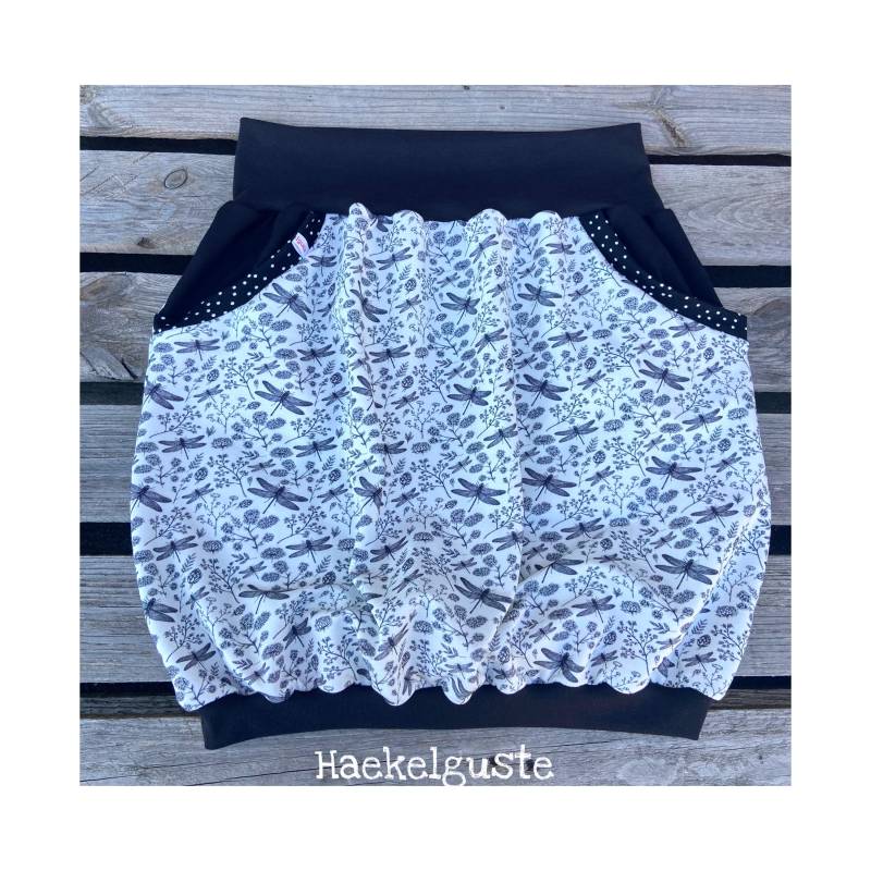 Ballonrock Libelle, Sommerlicher Rock Schwarz Weiß von Haekelguste