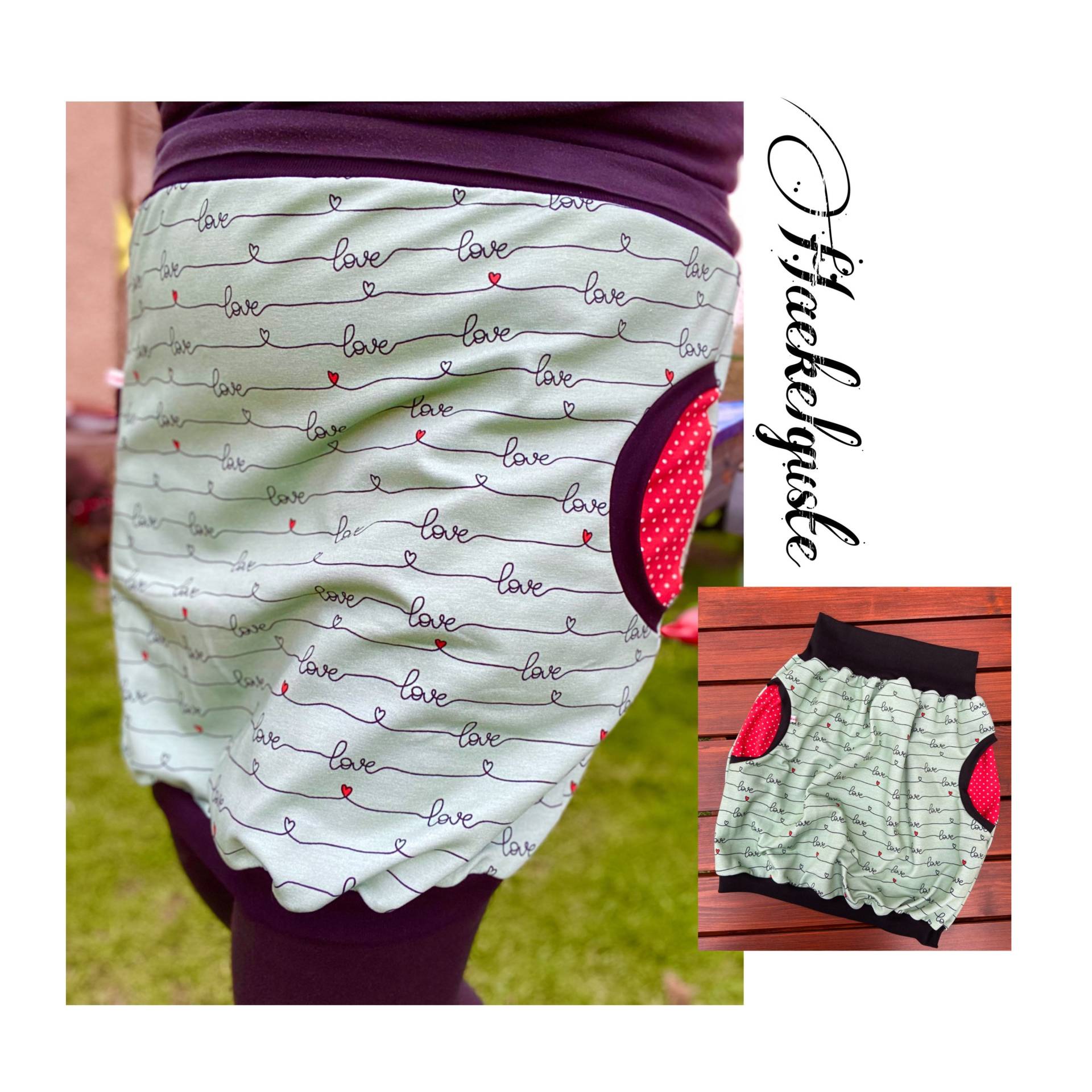 Ballonrock " Love - Herzlinie Damen Rock Mintgrün Mit Seitlichen Taschen Punkte von Haekelguste