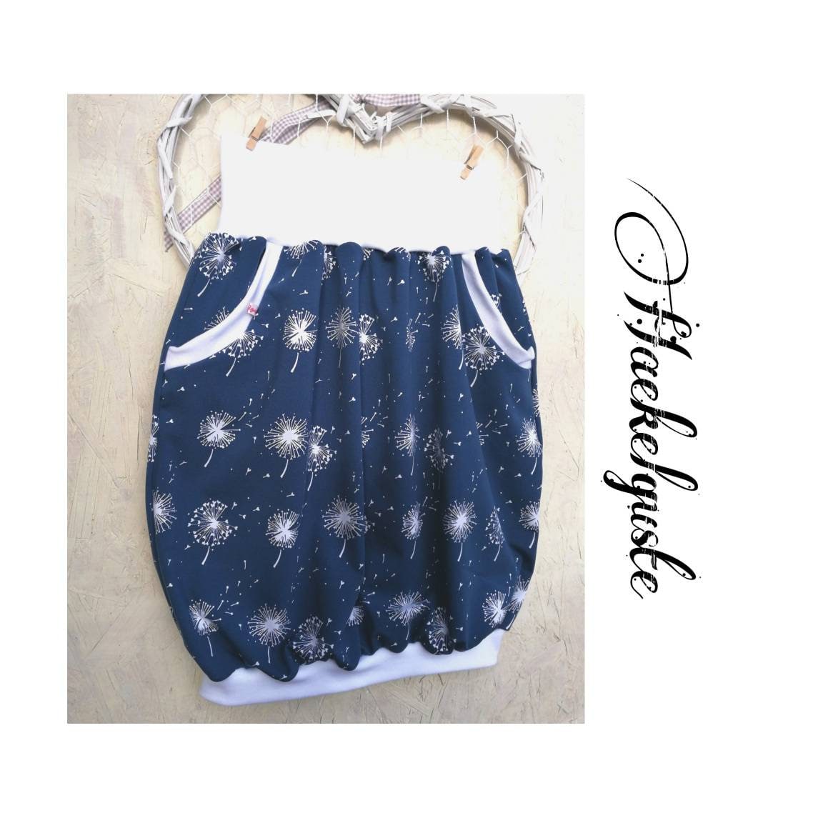 Ballonrock "Pusteblume" Jersey Dunkelblau Damen Rock Blume Hüftrock Haekelguste von Haekelguste