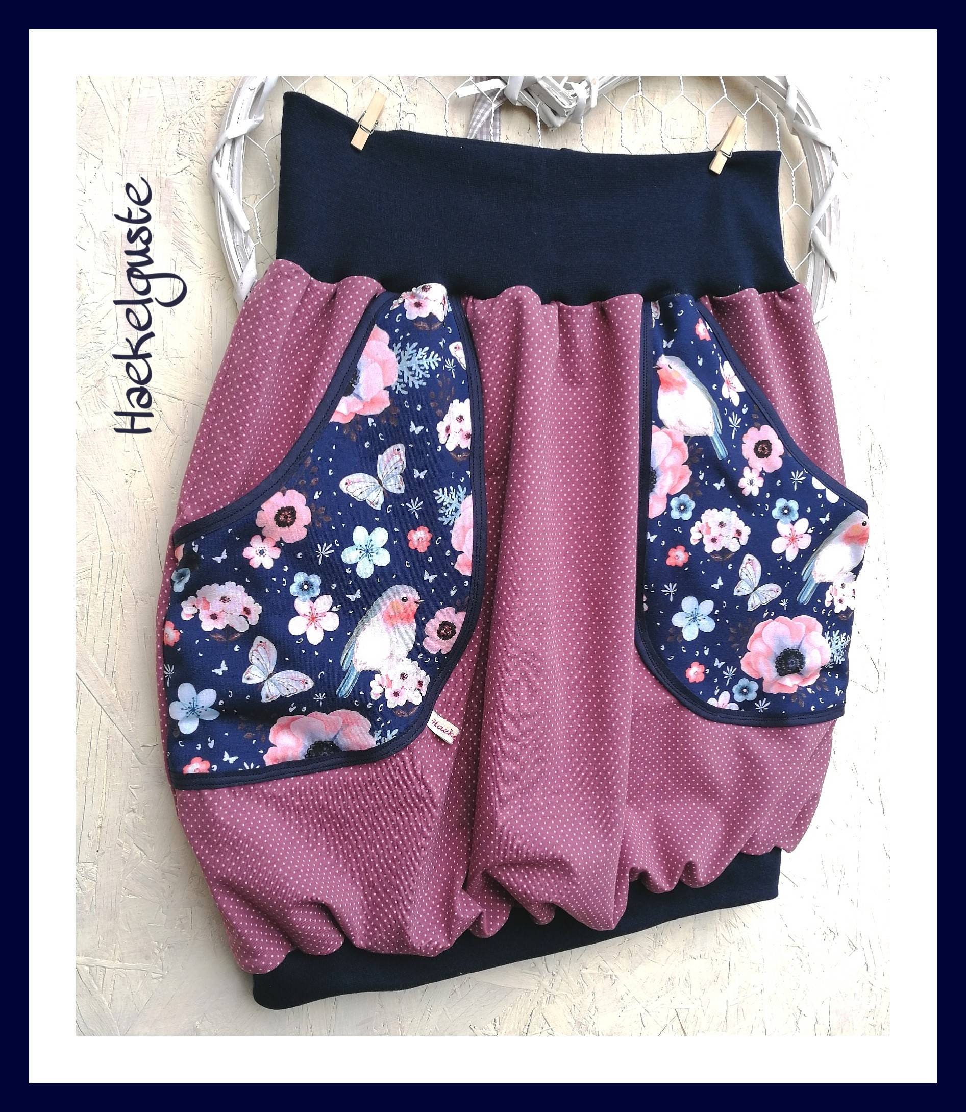 Ballonrock " Rotkehlchen" Punkte Vintage Rose Bio Jersey Altrosé Damen Rock Mit Taschen Curvy von Haekelguste