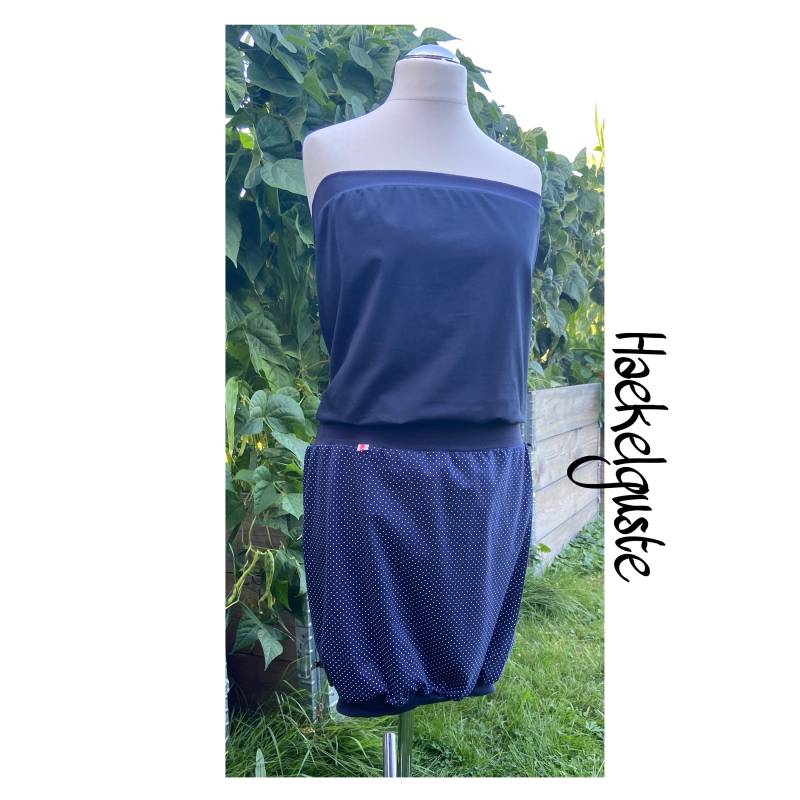 Bandeaukleid Damen, Ballonkleid, Dunkelblau, Kleid Strandkleid, Schulterfrei von Haekelguste