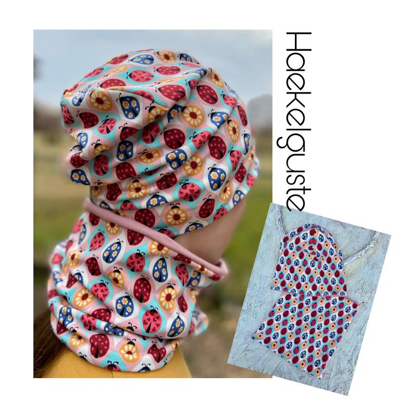 Beanie/Loop Set Mädchen, Mütze Käfer, 2 Lagig Übergang, Gefüttert Longbeanie Hängemütze von Haekelguste