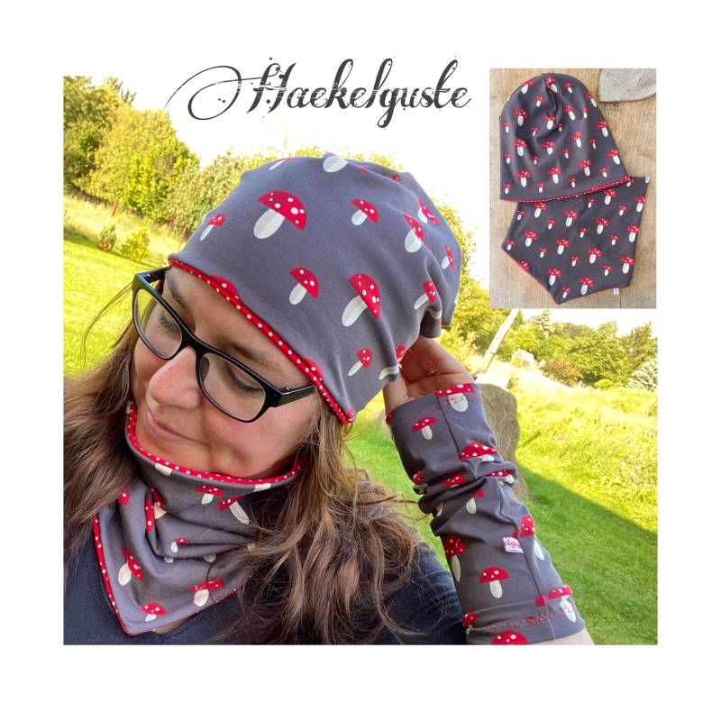 Beanie " Pilz Wende Mütze O. Loop Graue Damen 2 Lagig Gefüttert Für Übergang von Haekelguste