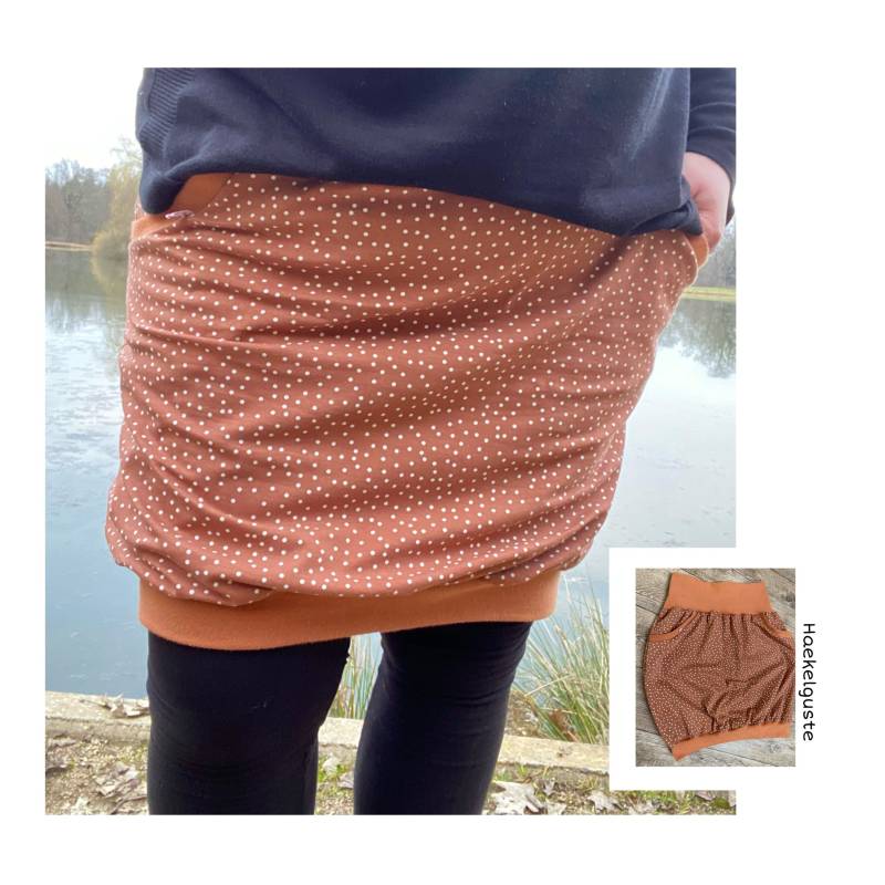 Bio Ballonrock Wunschgröße Jersey Caramel Punkte Damen Rock Hellbraun Mit Taschen Braun Pünktchen Dots von Haekelguste