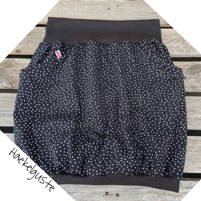 Bio Ballonrock Wunschgröße Jersey Schwarz Punkte Damen Rock Hellbraun Mit Taschen Pünktchen Dots von Haekelguste