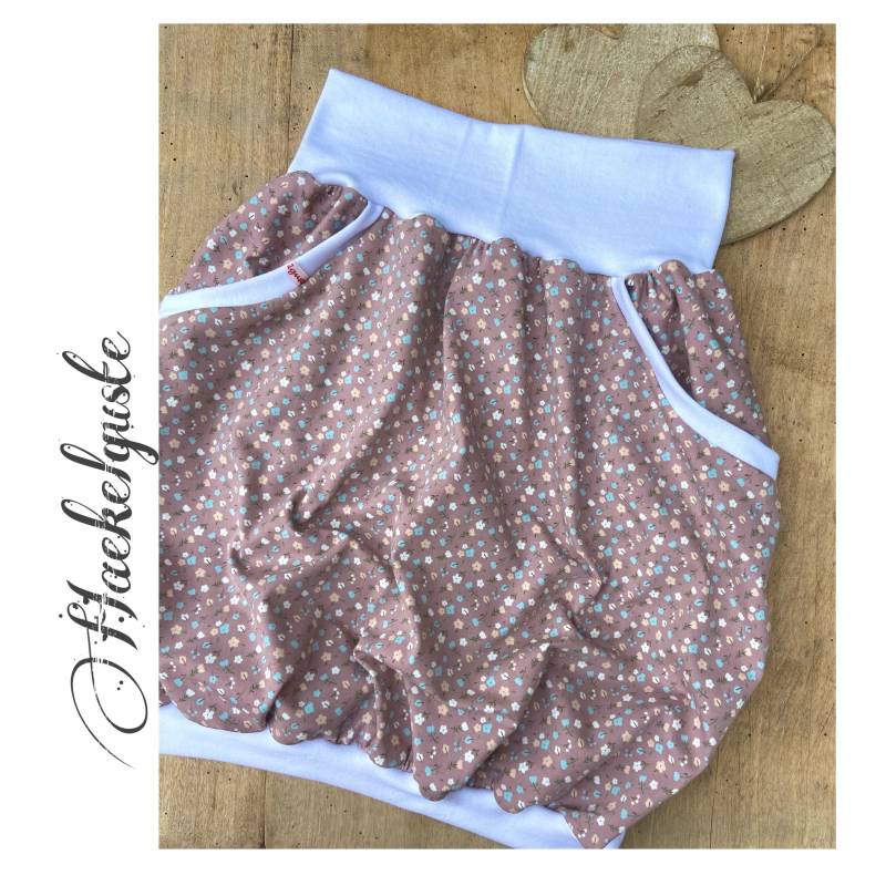 Bio Ballonrock "streublümchen" Jersey Rosa Rose Damen Rock Pastell Blumen Gräser von Haekelguste