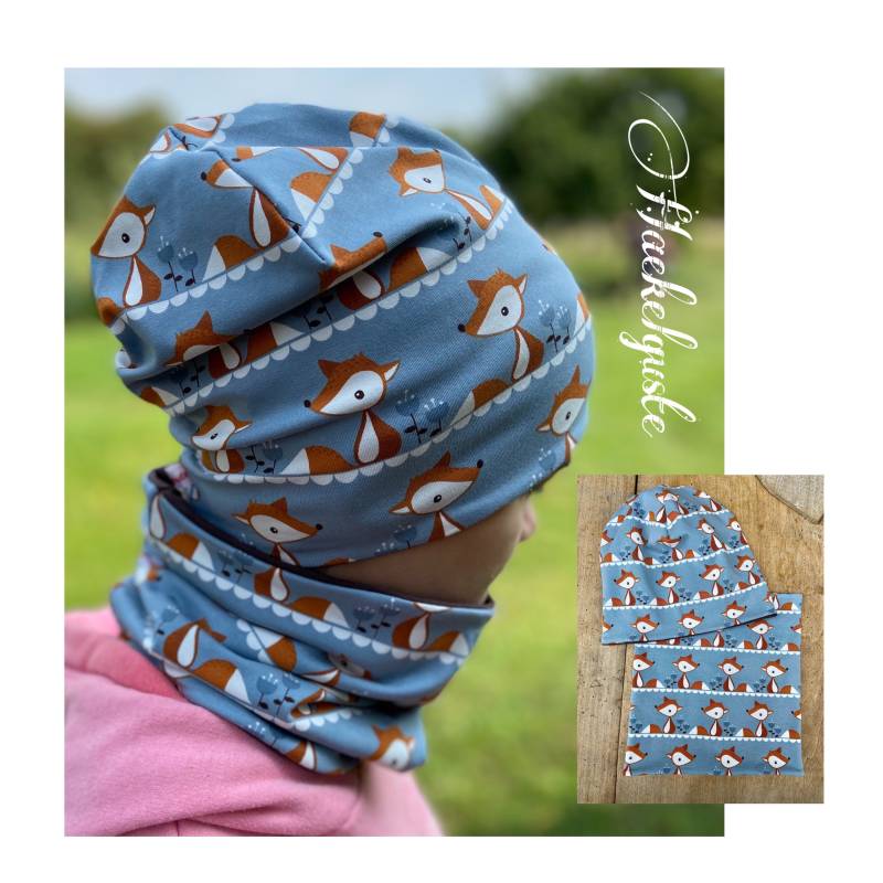 Bio Beanie/Loop Set, Kinder Mütze, Mütze Fuchs , Und Schal von Haekelguste
