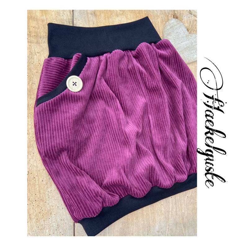 Bio Cordnicky " Knöpfchen Ballonrock Pumphose Curvy Haekelguste Beere Partnerloop Mama Sohn Tochter Hüftrock Taillienrock von Haekelguste