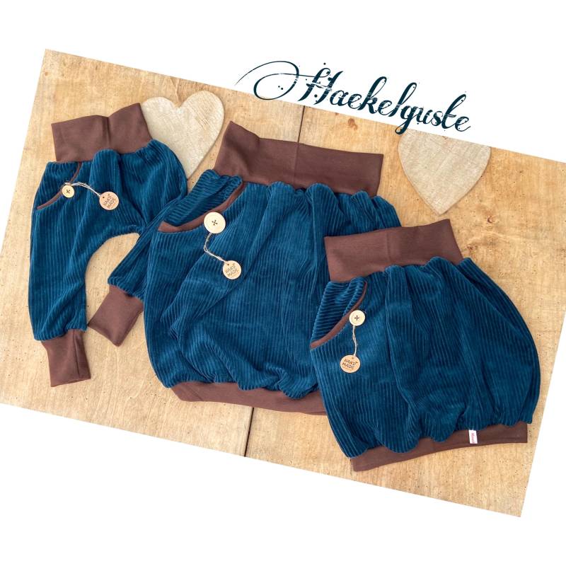 Bio Cordnicky " Knöpfchen Ballonrock Pumphose Damen Mädchen Rock Kinder Hose Jogger Pumprock Petrol Pants von Haekelguste