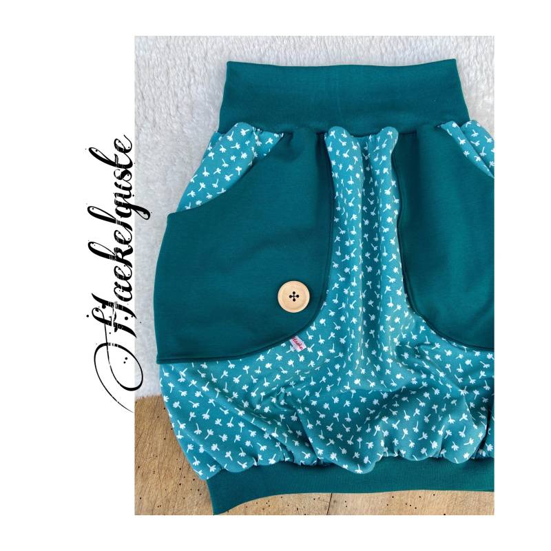 Bio Jersey " Wünschdirwas Ballonrock Petrol Weiß Mini Pusteblumen Blumen Rock Damen Frau von Haekelguste