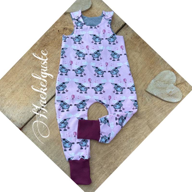 Biojersey Strampler Gr. 74-80 Mädchen Einteiler Spieler Rosa Esel Jogger Pants Geschenk Geburt von Haekelguste