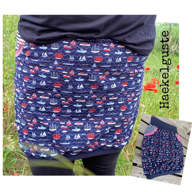 Boote Ballonrock Maritimer Knielanger Rock Dunkelblau Mit Taschen von Haekelguste