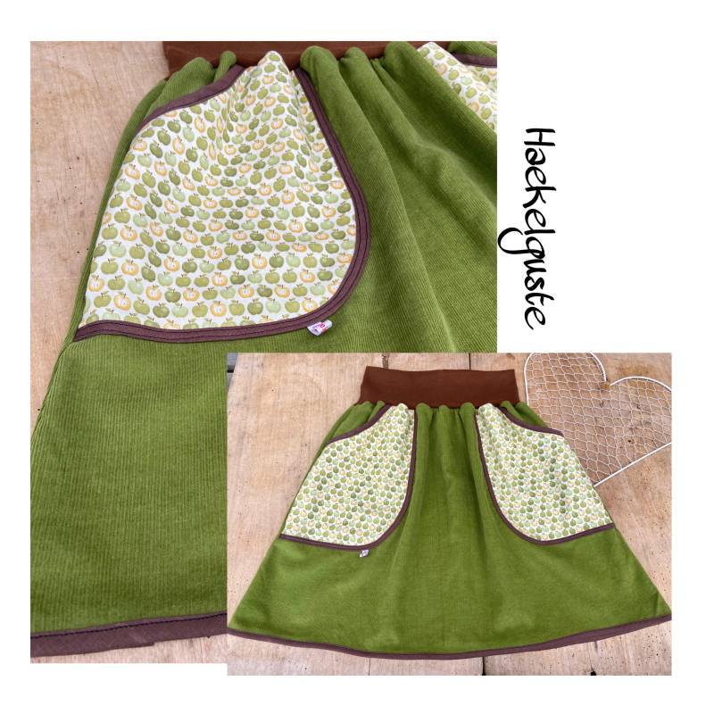 Cord-Rock Apfeltasche A-Form Liebling Damen Rock Oliv Grün Mit Taschen Apfel von Haekelguste
