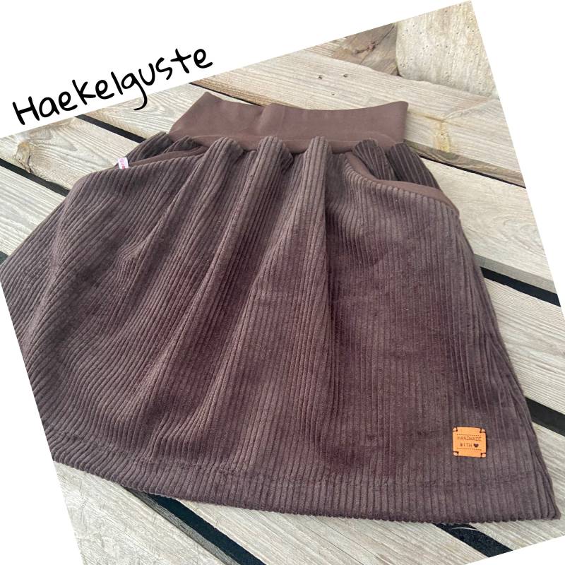 Cord Rock Braun Breitcord A-Form Damen Mit Taschen Herbst Hüftrock Taillienrock von Haekelguste