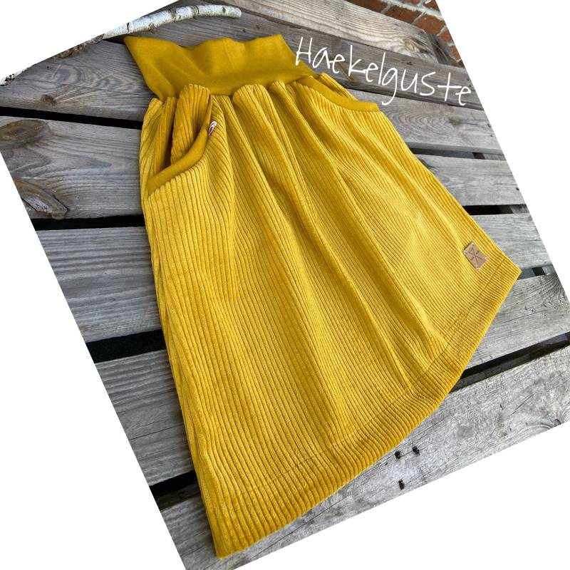 Cord Rock Breitcord A-Form Damen Mit Taschen Herbst Hüftrock Taillienrock Curry Senfgelb von Haekelguste