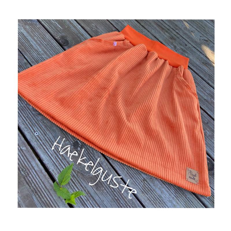 Cord Rock Orange, Breitcord, A-Form, Damen Mit Taschen Herbst Hüftrock Taillienrock von Haekelguste