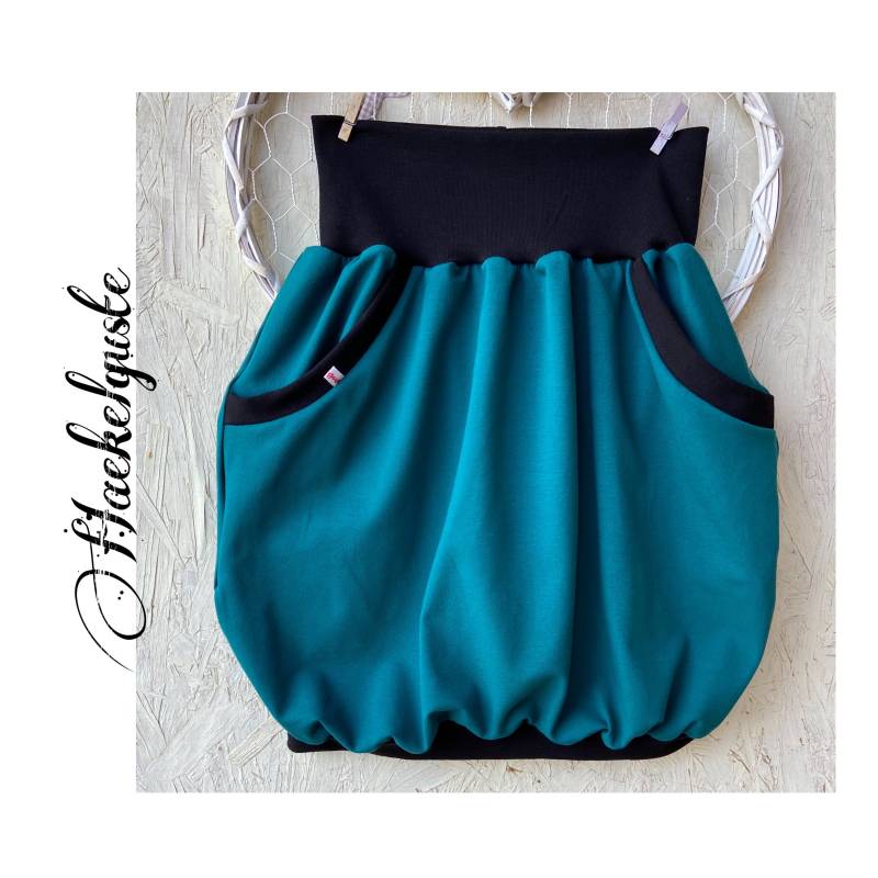 Damen + Mädchen Ballonrock Jersey Petrol Türkis Rock Mit Taschen von Haekelguste