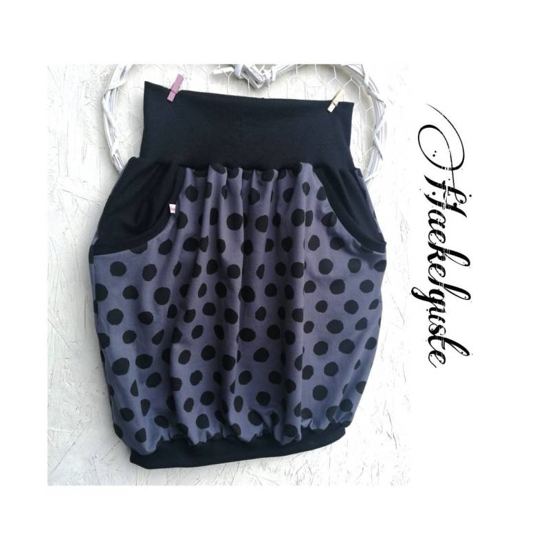 Damen + Mädchen Ballonrock "Punkte" Jersey Grau Schwarz Rock Mit Taschen Partnerrock von Haekelguste