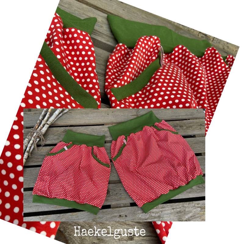 Damen + Mädchen " Punkte Ballonrock Liebling Rot Grün Partnerlook Mutter Tochter Rock Mit Taschen von Haekelguste