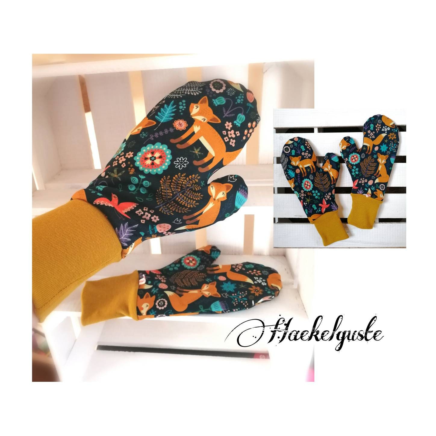 Damen Handschuhe Fleece Fäustlinge Fausthandschuhe Fuchs von Haekelguste
