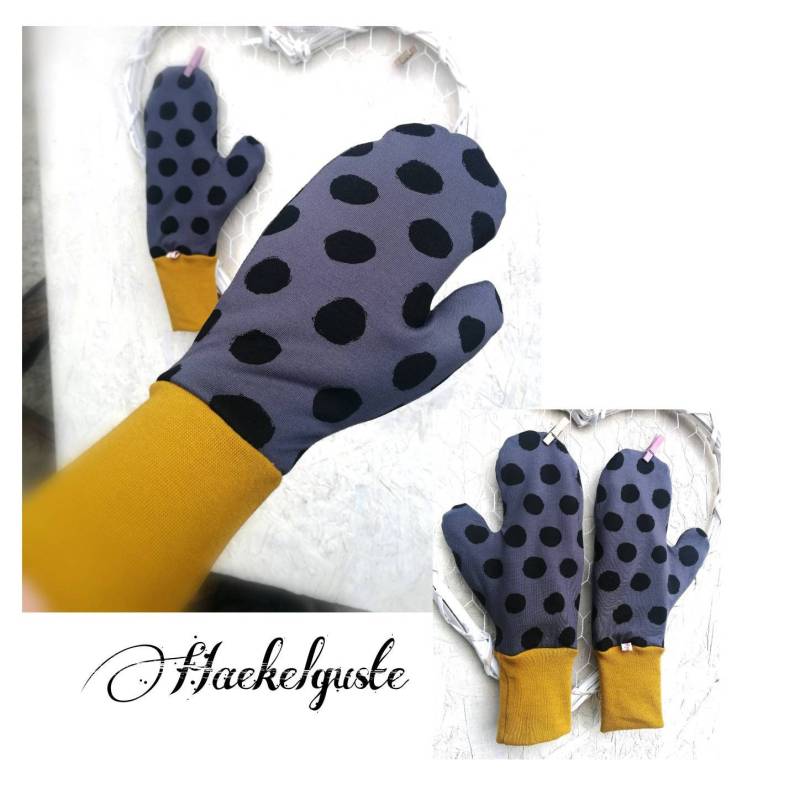 Damen Handschuhe Fleece Fäustlinge Fausthandschuhe Grau Punkte Schwarz Handwärmer Damen Handschuhe Fleece Fäustlinge Fausthandschuhe Grau Punkte Schwarz Handwärmer von Haekelguste