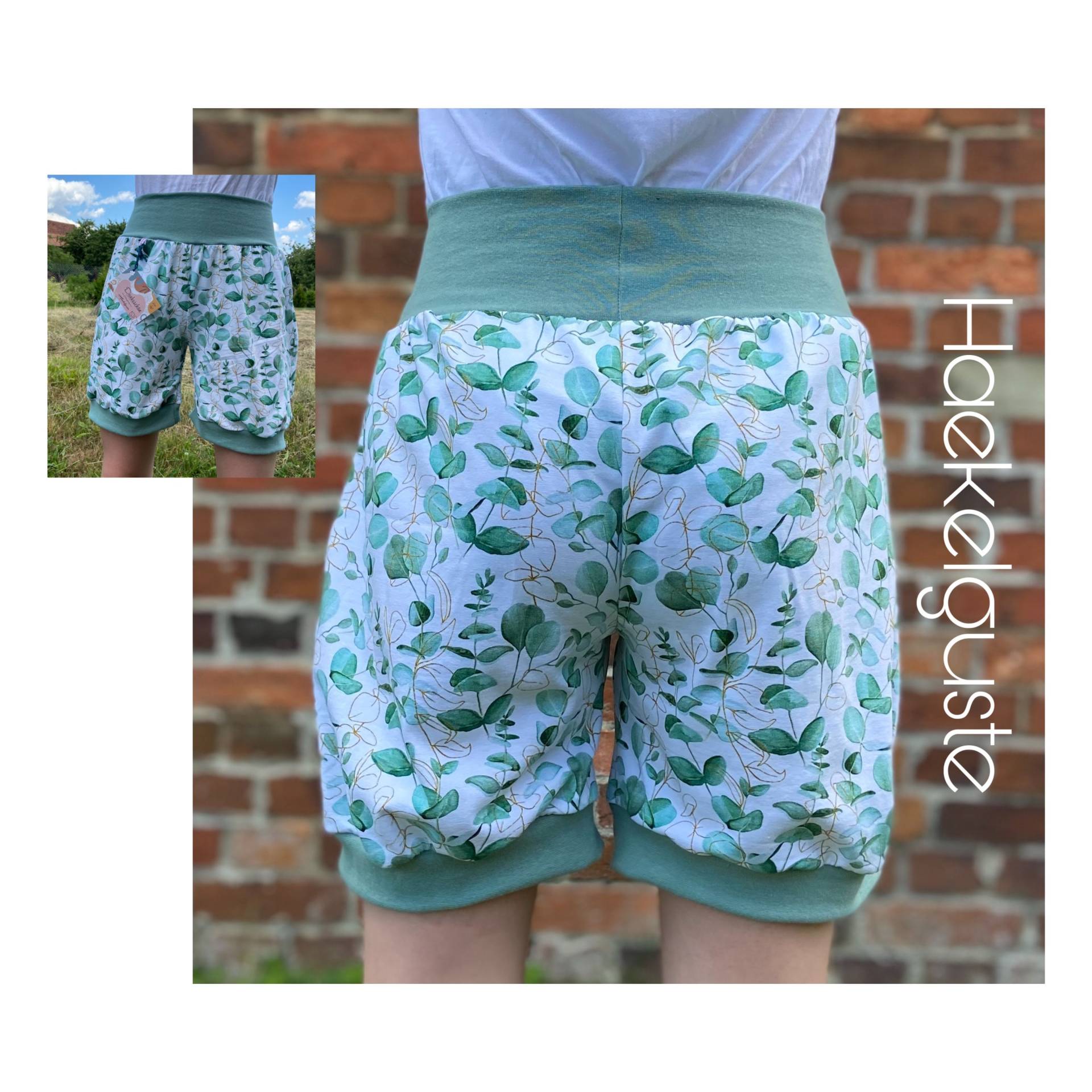 Damen Kurze Hose Shorts Hotpants Sommerhose Frau Woman Pants Eukalyptus Blätter von Haekelguste
