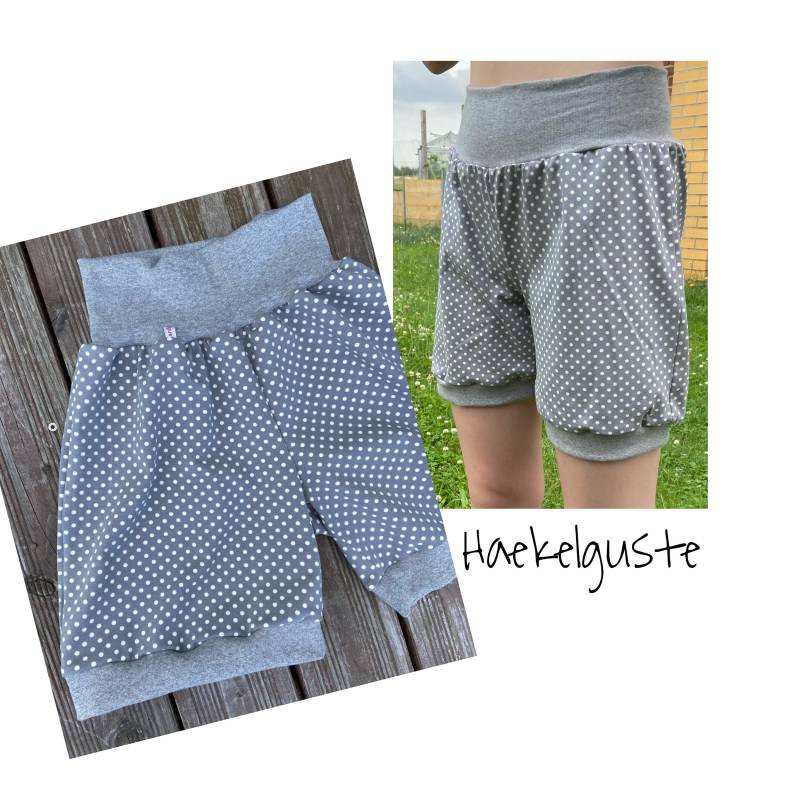 Damen Kurze Hose Shorts Hotpants Sommerhose Frau Woman Pants Grau Punkte Dots von Haekelguste