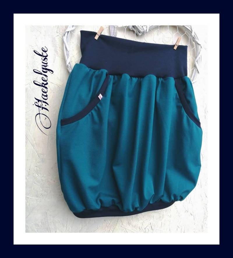 Damen Mädchen Ballonrock Jersey Petrol Türkis Mutter Tochter Mama Rock Partnerlook von Haekelguste