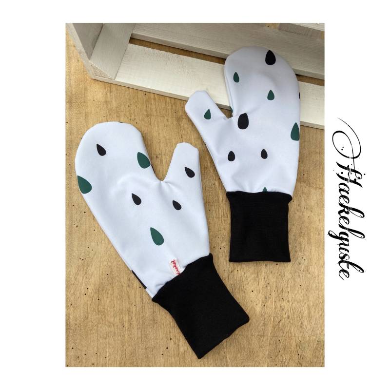 Damen Softshell Handschuhe Fäustlinge Fausthandschuhe Weiß Regentropfen von Haekelguste